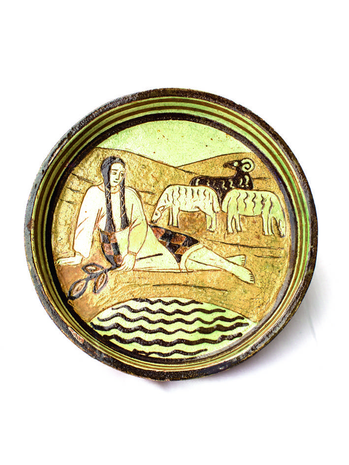 О. Саєнко (1899–1985). Таріль Дівчина пасе вівці